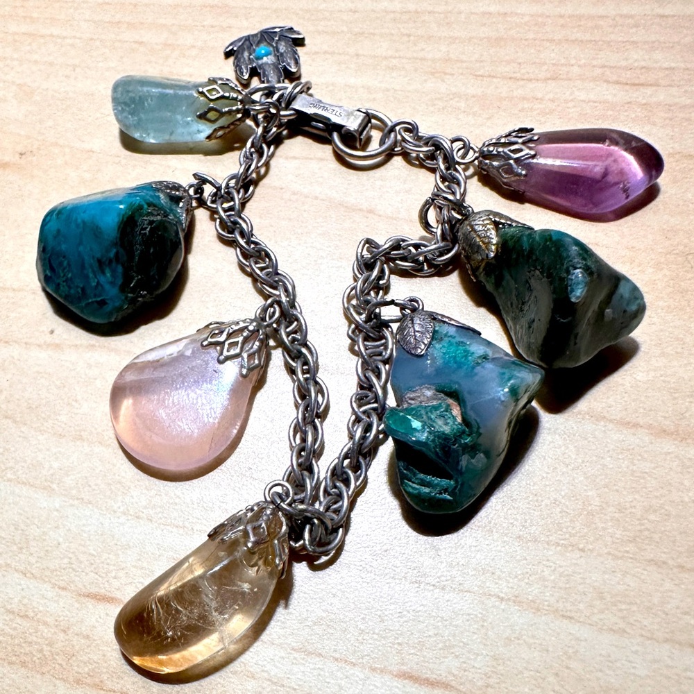 Sterling Silver Charm Bracelet with Multicolor Gemstones